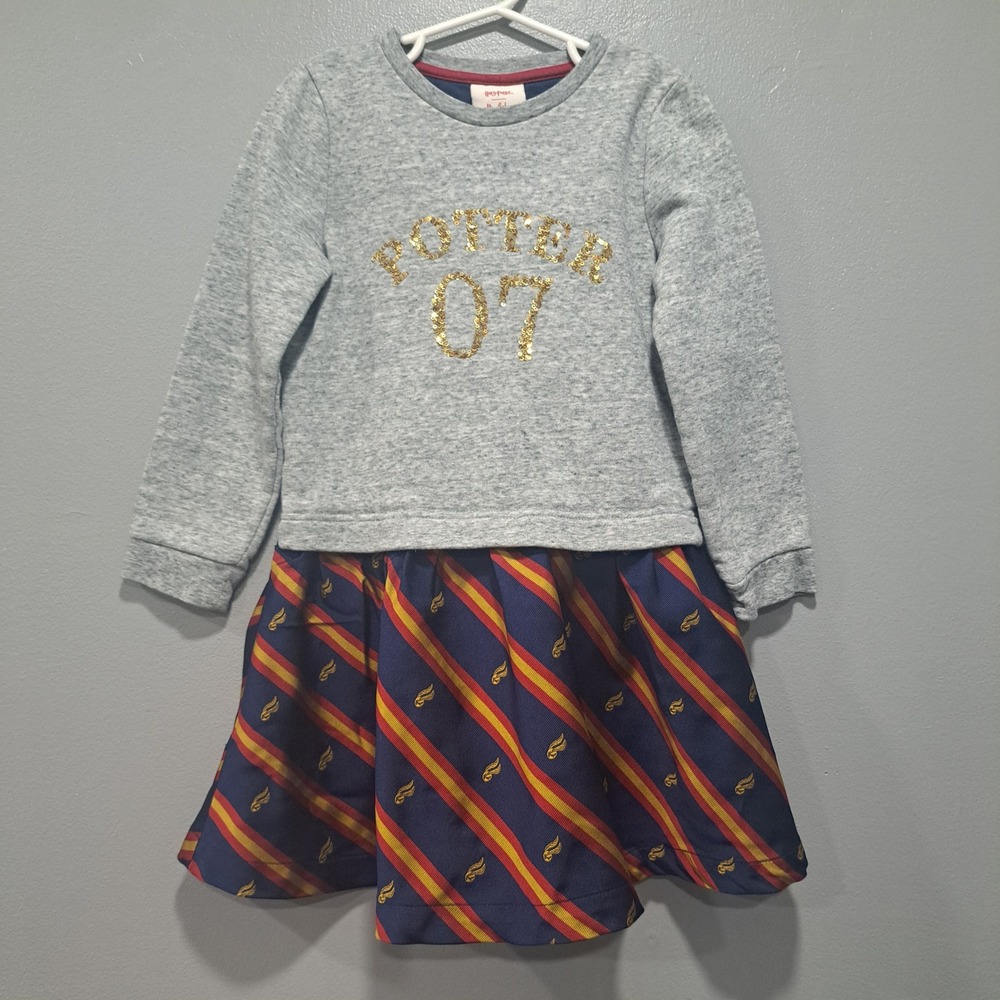 Mini Boden Harry Potter Gryffindor Sequin Dress Grey Navy Girls 5-6Y Quidditch